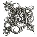 wrist tattoo with thorny vines wrapped with the initials B&W tattoo design idea