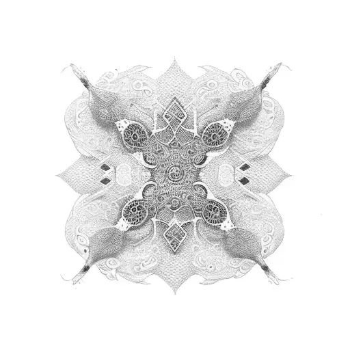 A dotwork pattern inspired by the intricate markings on duck feathers tattoo design idea