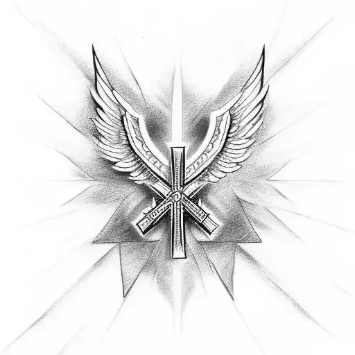 Christian Cross and wings  tattoo design idea