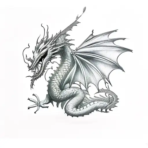 A small cunning dragon with its paw caught on the greave of armor tattoo design idea