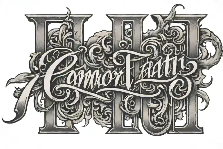 Amor Fati written vertically with thick shading in cursive tattoo design idea