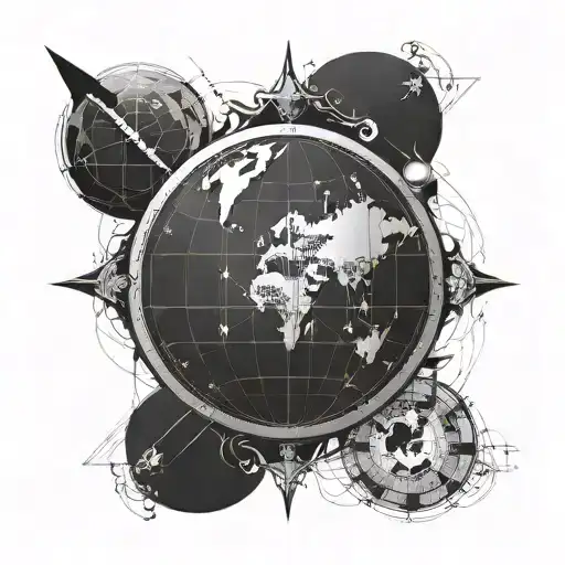 the globe with around the globe a compass with hearts instead of the wind directions tattoo design idea