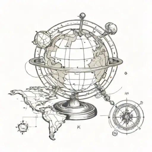 the main subject is a globe combined with a compass with hearts instead of the wind directions tattoo design idea