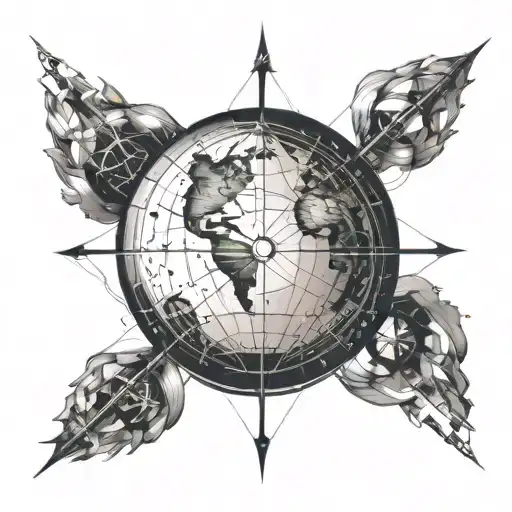 the main subject is a globe combioned with a compass with hearts instead of the wind directions tattoo design idea