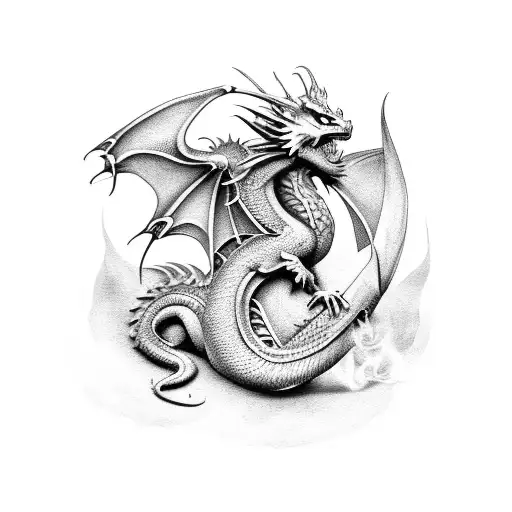 Dragon smoking and dancing tattoo design idea