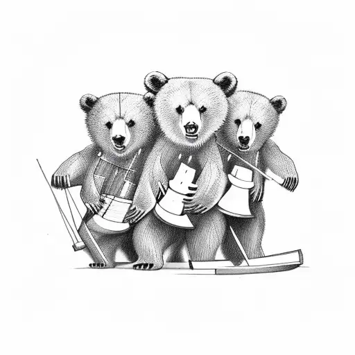3 Bears playing percussion tattoo design idea