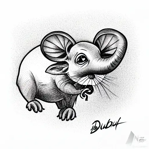 Dumbo rat with red eyes, angry and flaiming tattoo design idea