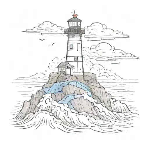 Non-working Lighthouse On A Rock In The Sea With Thunderstorm And Waves Tattoo Idea tattoo design idea