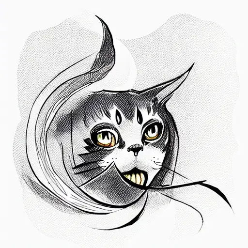 crescent, black cat tattoo design idea