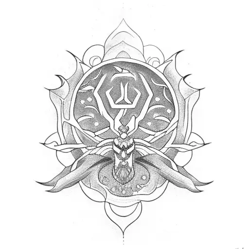 A blackwork tattoo with Yggdrasil and mimir tattoo design idea