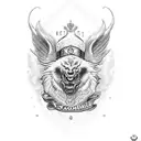 Tattoo, Schachbrett, Bauernfigur, König, Krone, Gold, Rot, Spiegelung, abgetrennter Kopf, Überlegenheit, Thron, Symbolik tattoo design idea