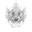 Tattoo, Schachbrett, Bauernfigur, König, Krone, Gold, Rot, Spiegelung, abgetrennter Kopf, Überlegenheit, Thron, Symbolik tattoo design idea