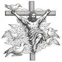 Jesus on cross with ducks flying tattoo design idea