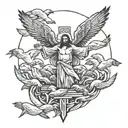 Jesus on cross with ducks flying tattoo design idea