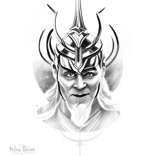 Loki from norsk mythology viewed from his profile tattoo design idea