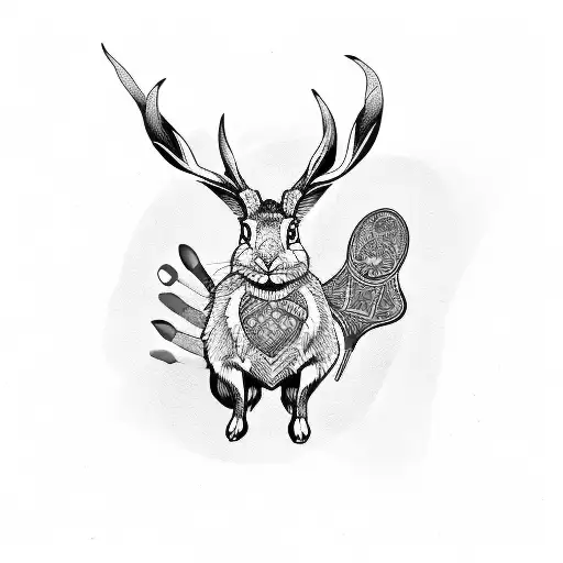 A traditional-style jackalope holding a paintbrush and palette, representing the client's passion for art tattoo design idea