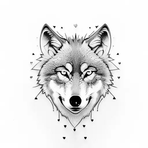 Wolf and heart and signature tattoo design idea