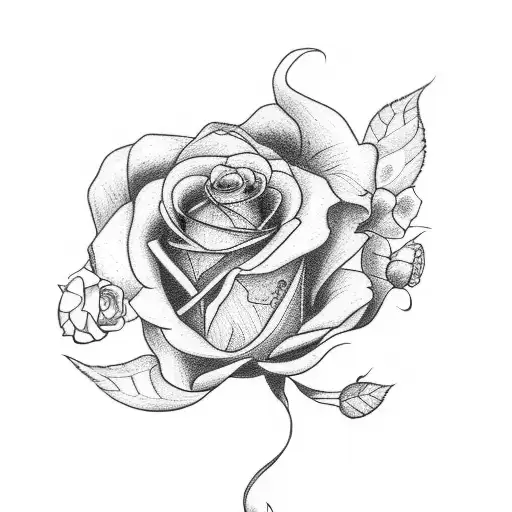 the name "ann" and date 2/9/72 with roses and clouds tattoo design idea