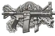 A tattoo design of a International Harvester emblem with ar15 rifles on each side  tattoo design idea