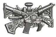 A tattoo design of a International Harvester emblem with ar15 rifles on each side  tattoo design idea