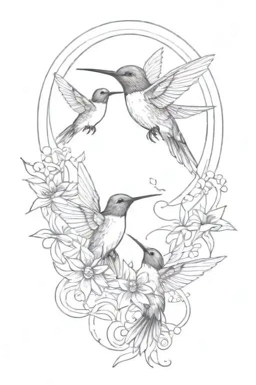 humming bird and sun rising tattoo design idea
