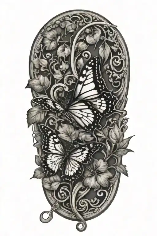 butterfly metamorphosis on a vine wrapping tattoo design idea