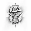 memento mori written with one skeleton hand and a normal hand touching black and white tattoo design idea