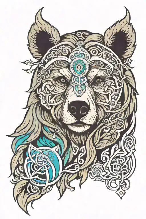 bear head aurora norse viking  tattoo design idea