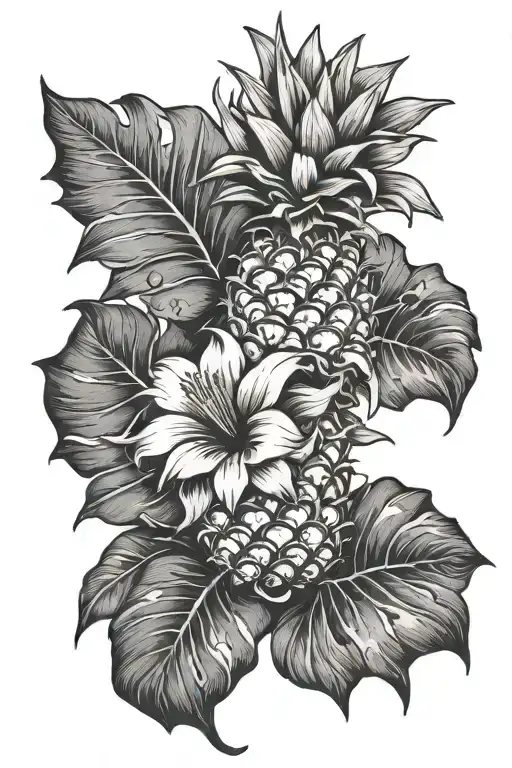 pineapple with hibiscus flower blooming tattoo design idea