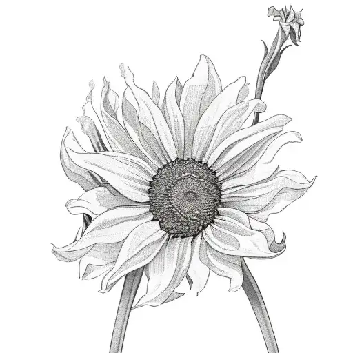 sunflower daffodil larkspur bouquet tattoo design idea
