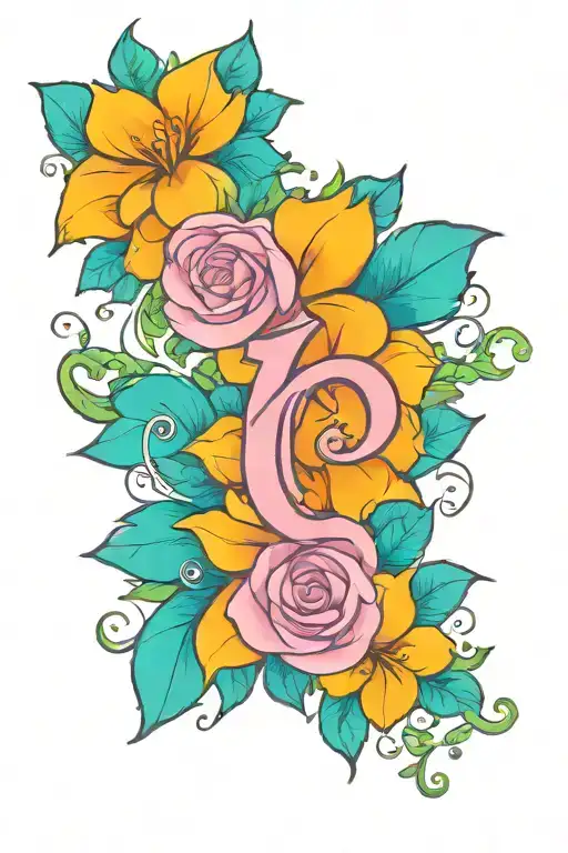 floral / vines with initials intertwined S, D, C and dog reference tattoo design idea