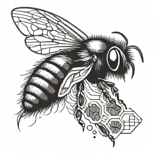 honeycomb with a bumblebee black and white tattoo design idea