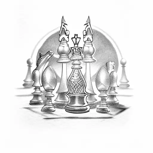 chess with king, queen, knight and bishop for the forearm tattoo design idea