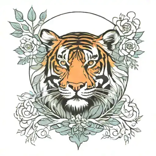 calm tiger within yggdrasil tree of life tattoo design idea