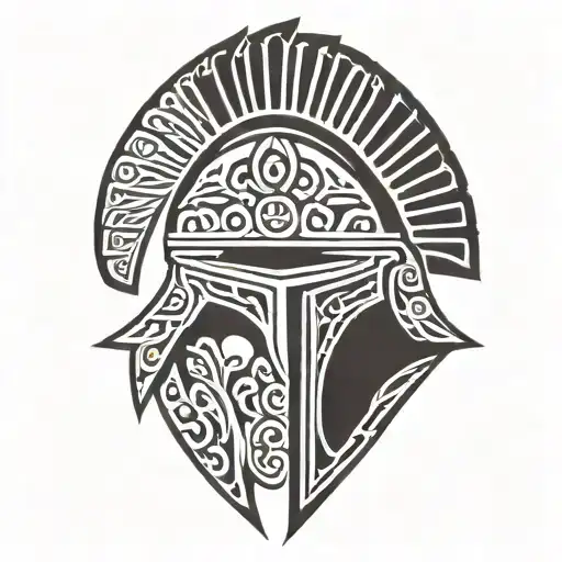 front facing spartan helmet tattoo design idea