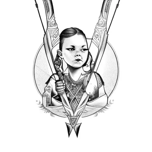 family based bow and arrow that goes from bottom half of knee to half way down shin tattoo design idea