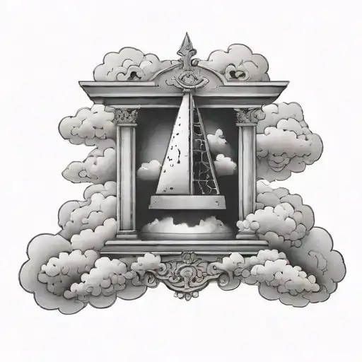 guillotine with clouds above tattoo design idea