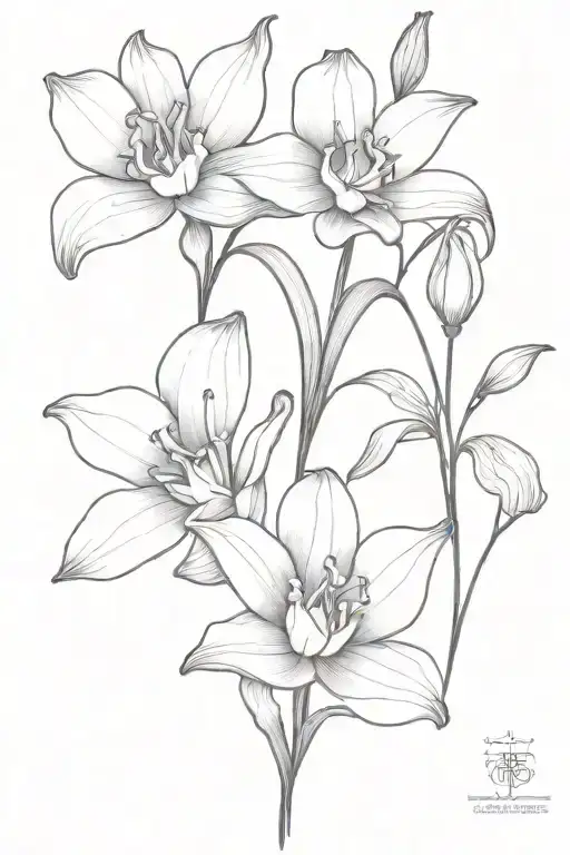 3 flowers a lily, a tulip and a orchid  tattoo design idea
