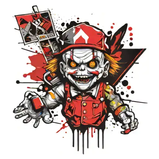 chucky and monopoly guy tattoo design idea