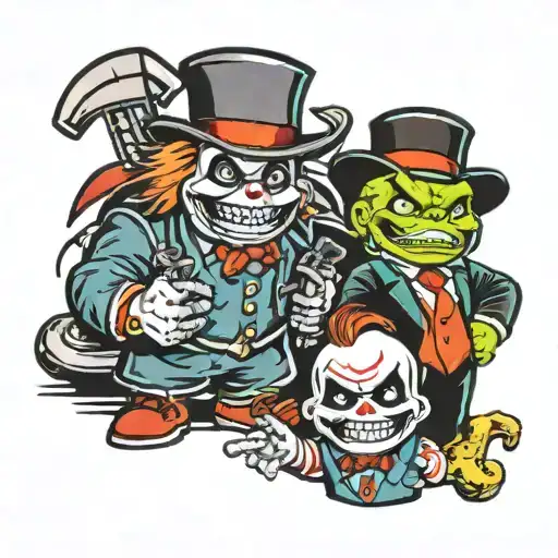 chucky and monopoly guy tattoo design idea