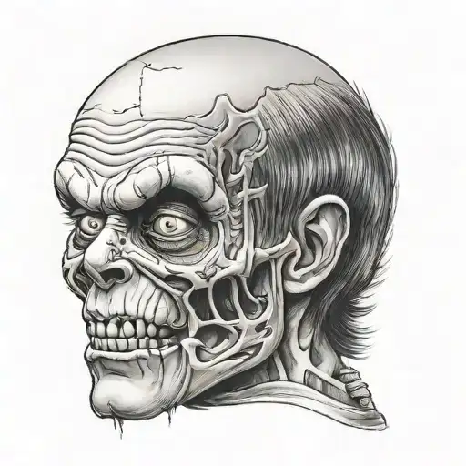 half chucky and half skeleton head tattoo design idea