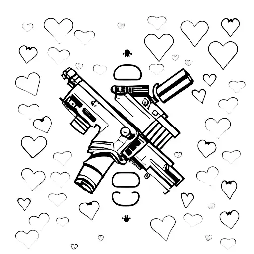 gun uzi shooting 3 hearts tattoo design idea