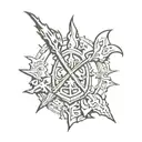 A flame with the style of the Guild Wars 2 elementalist symbol that includes a steady rock or mountain with a windmill tattoo design idea