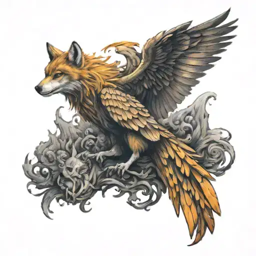 phoenix and wolf tattoo design idea