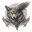 phoenix and wolf tattoo design idea