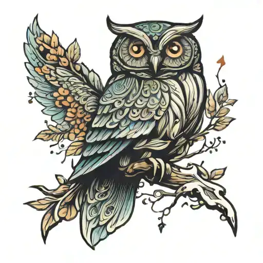 WHALE TREE OWL  tattoo design idea