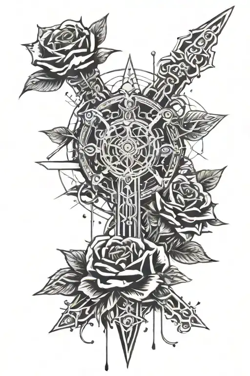 swords crossed with a rose made tattoo design idea