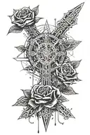 swords crossed with a rose made tattoo design idea