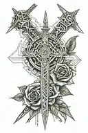 swords crossed with a rose made tattoo design idea