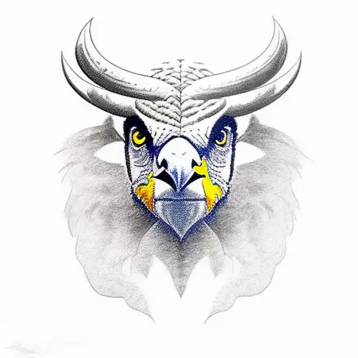 half golden eagle face and half water buffalo face  tattoo design idea